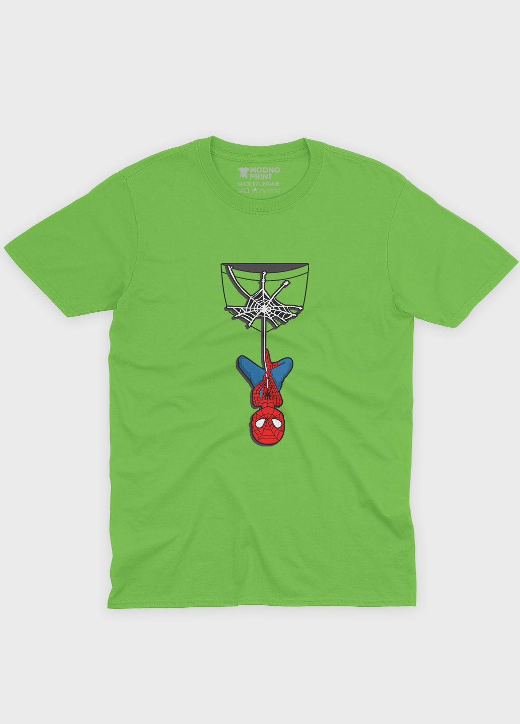 Салатова демісезонна футболка для хлопчика з принтом супергероя - людина-павук (ts001-1-kiw-006-014-039-b) Modno