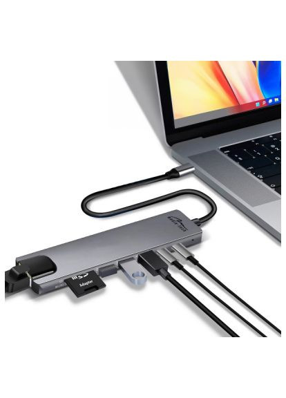 Концентратор 100W USB3.1 (MT5046) Media-Tech USB-C 8-in-1 HDMI 4K/2xUSB-A/2xUSB-C/RJ45/SD/TF/PD (369612805)
