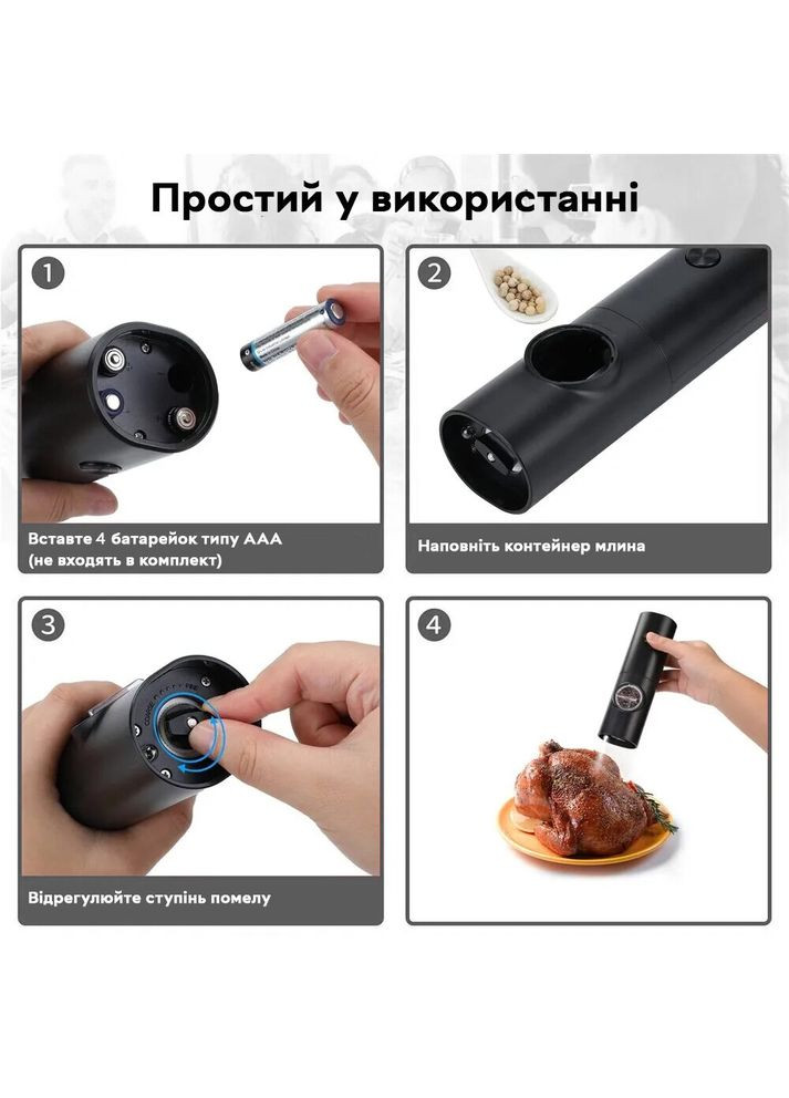 Електричний перечниця-млин Electric pepper mill з підсвічуванням, Black з регулятором помелу Semi (334891535)