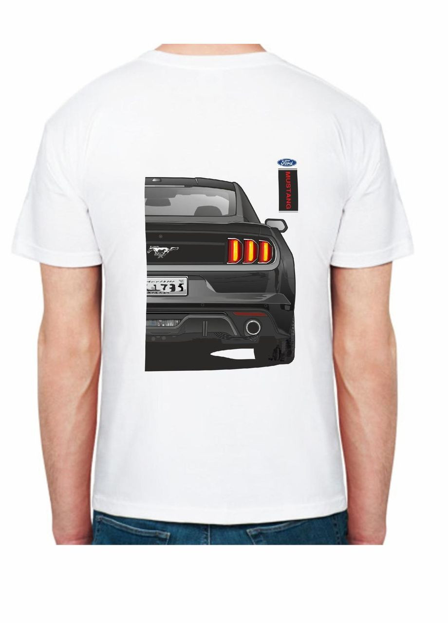 Біла футболка чоловіча з принтом ford mustang fr 117121 біла Avtolife
