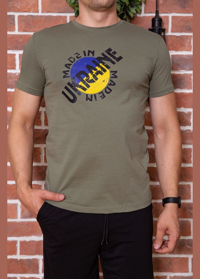 Хакі (оливкова) чоловіча футболка з патріотичним принтом, колір сірий, Ager