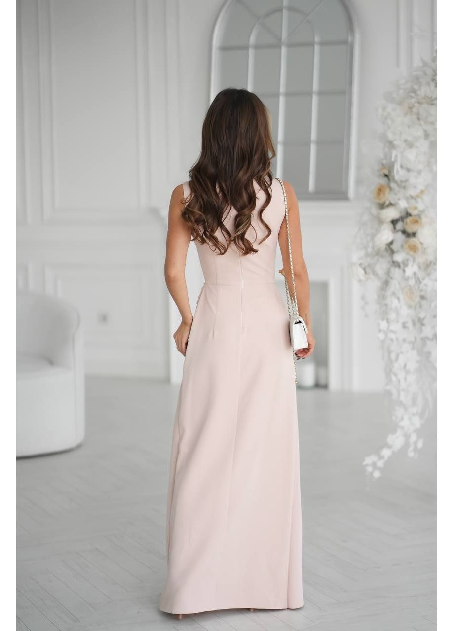 Бежевое женское платье с кружевной вставкой No Brand