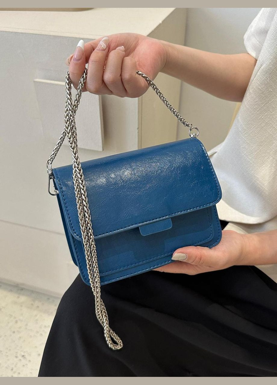 Женская классическая сумка 6004 кросс-боди через плечо на тонком ремешке синяя No Brand (296008223)