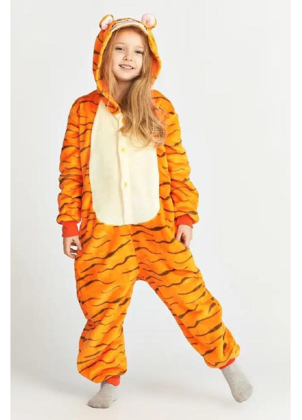 Кигуруми пижама костюм махровый с капюшоном на кнопках для детей девочек мальчиков 130 размер (478509-Prob) Тигруля Unbranded (305840346)