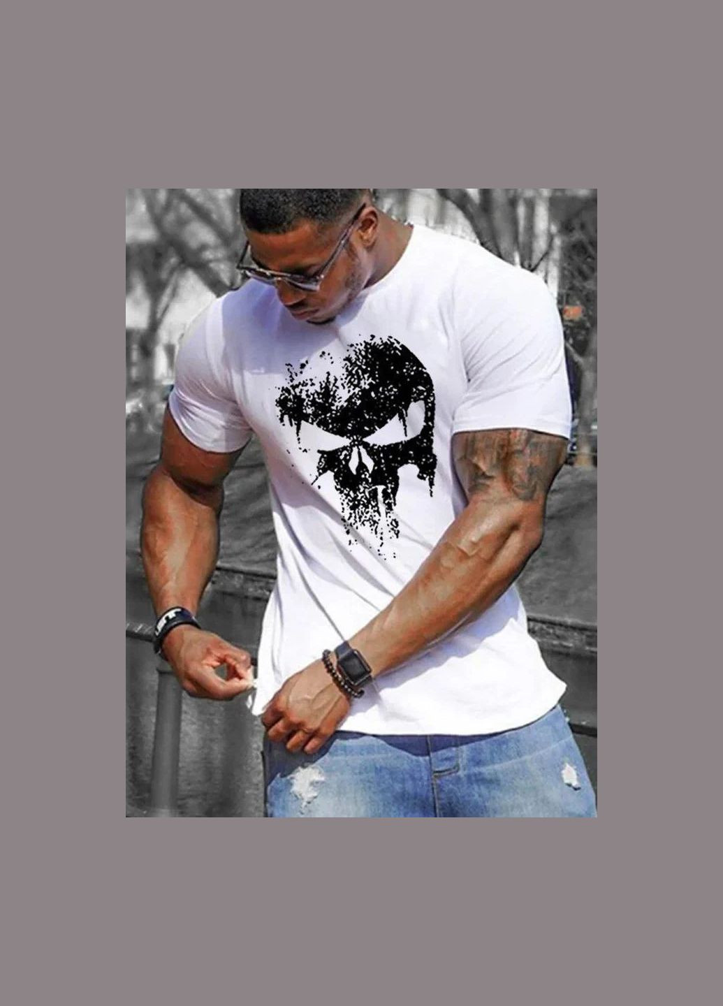 Біла футболка чоловіча с принтом 46 біла 2664090969 No Brand