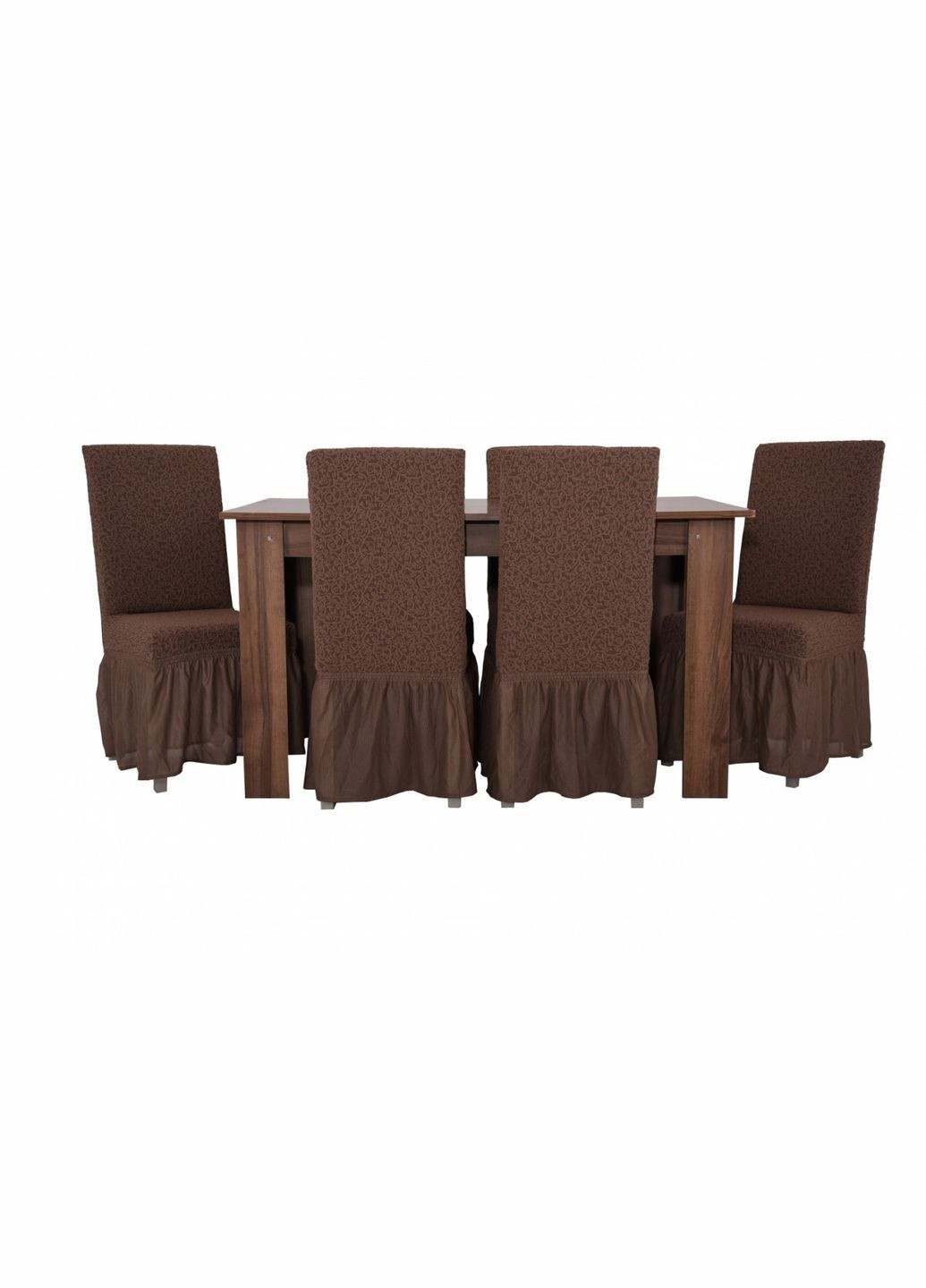 Жаккардовые чехлы на стулья с оборкой (натяжные) набор 6-шт 402 Темно-коричневый Venera (268547753)