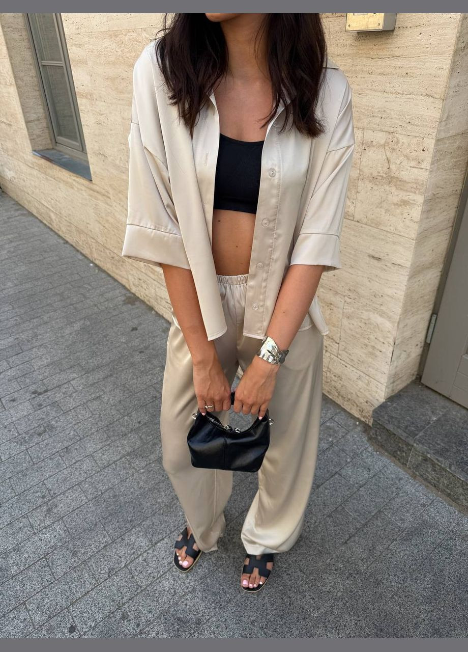 Жіночий шовковий костюм двійка блузка+штани чорний No Brand (346085208)