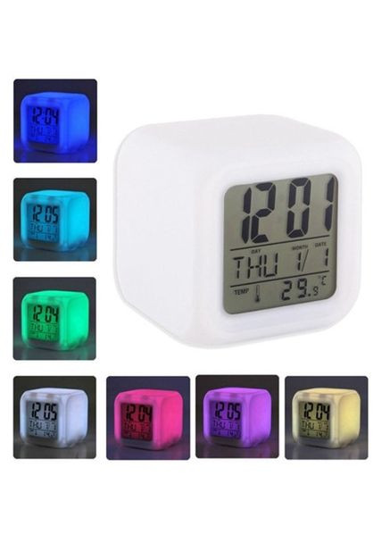 Цифровые настольные часы на батарейках хамелеон 7 цветов Glowing LED Color Change с термометром и будильником No Brand (322895728)