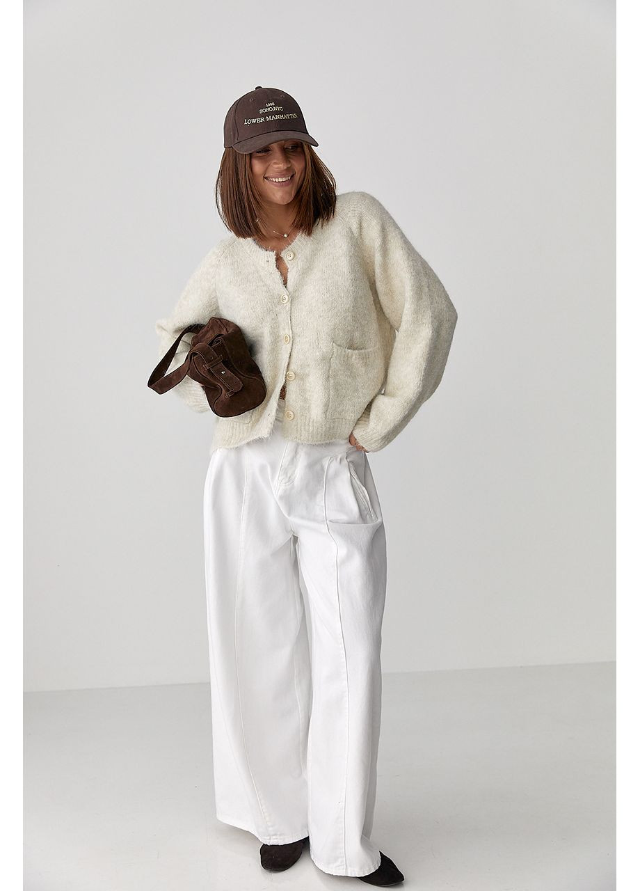 В'язаний теплий кардиган з кишенями - жовтий колір Lurex (361056959)