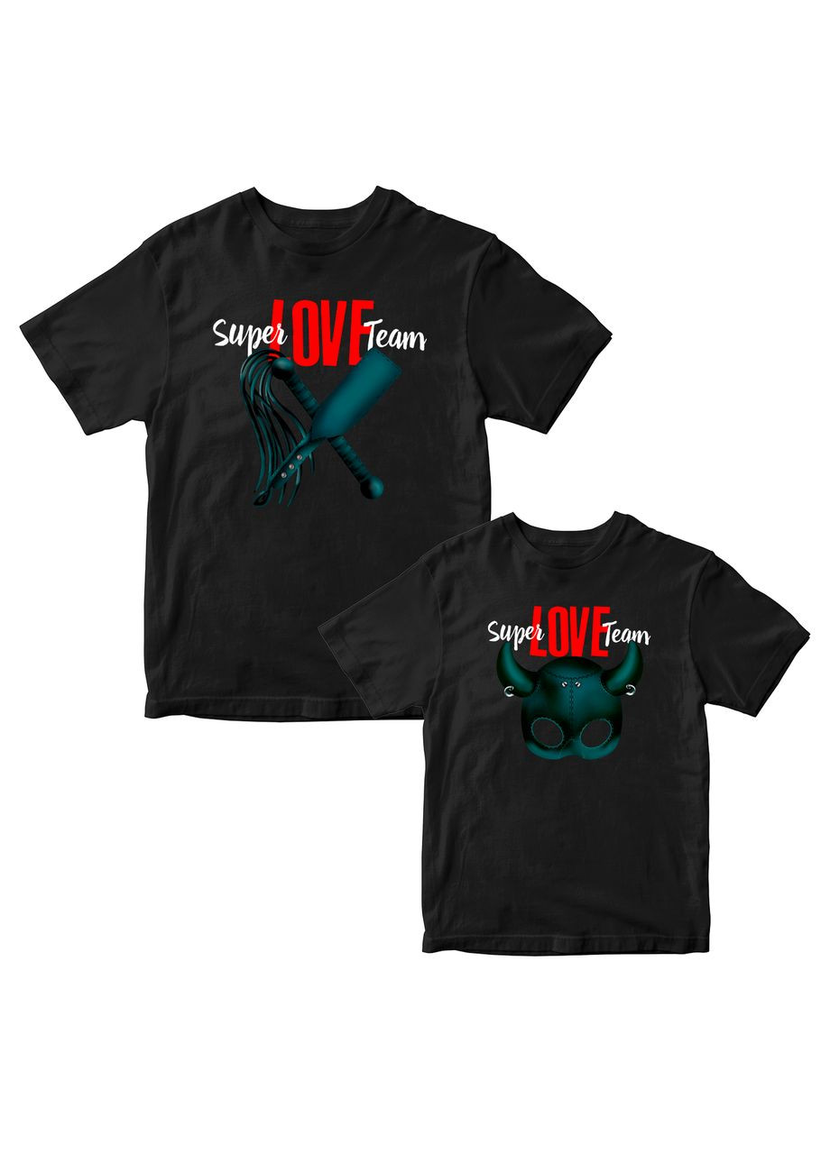 Парные черные футболки для влюбленных с принтом "SuperLoveTeam. Команда Суперлюбви" . Футболки 18+ Кавун футболка (316344998)