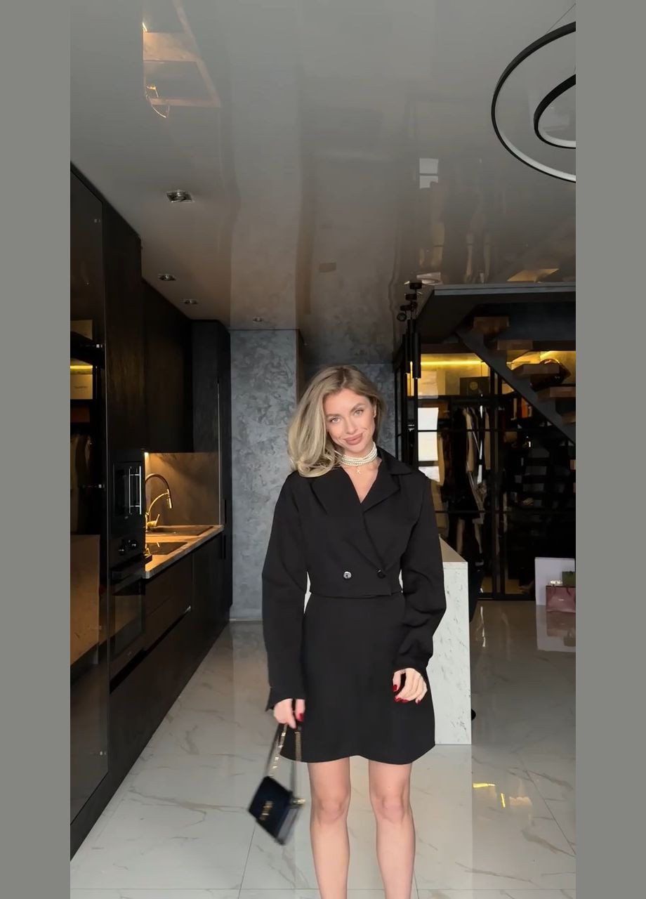 Чорна вечірня сукня-бандо міні + укорочений піджак бандо MonCher