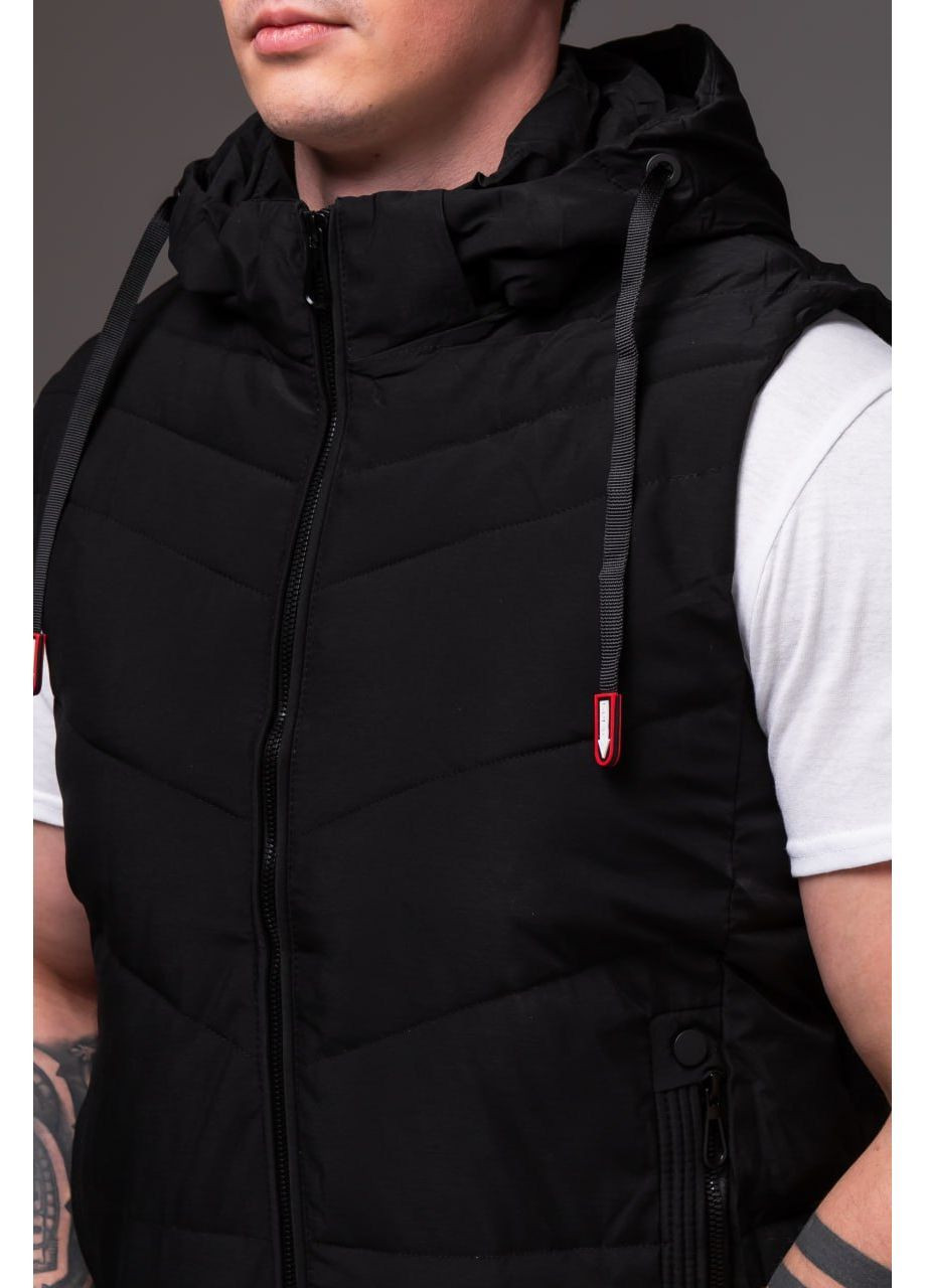 Утеплена чоловіча жилетка з капюшоном matte black No Brand (364260843)