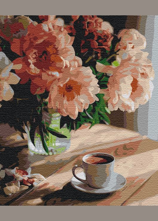 Картина за номерами Кава з запахом півоній Картини в цифрах Квіти на полотні 40х50 Розмальовка BS51686 Brushme (308988748)