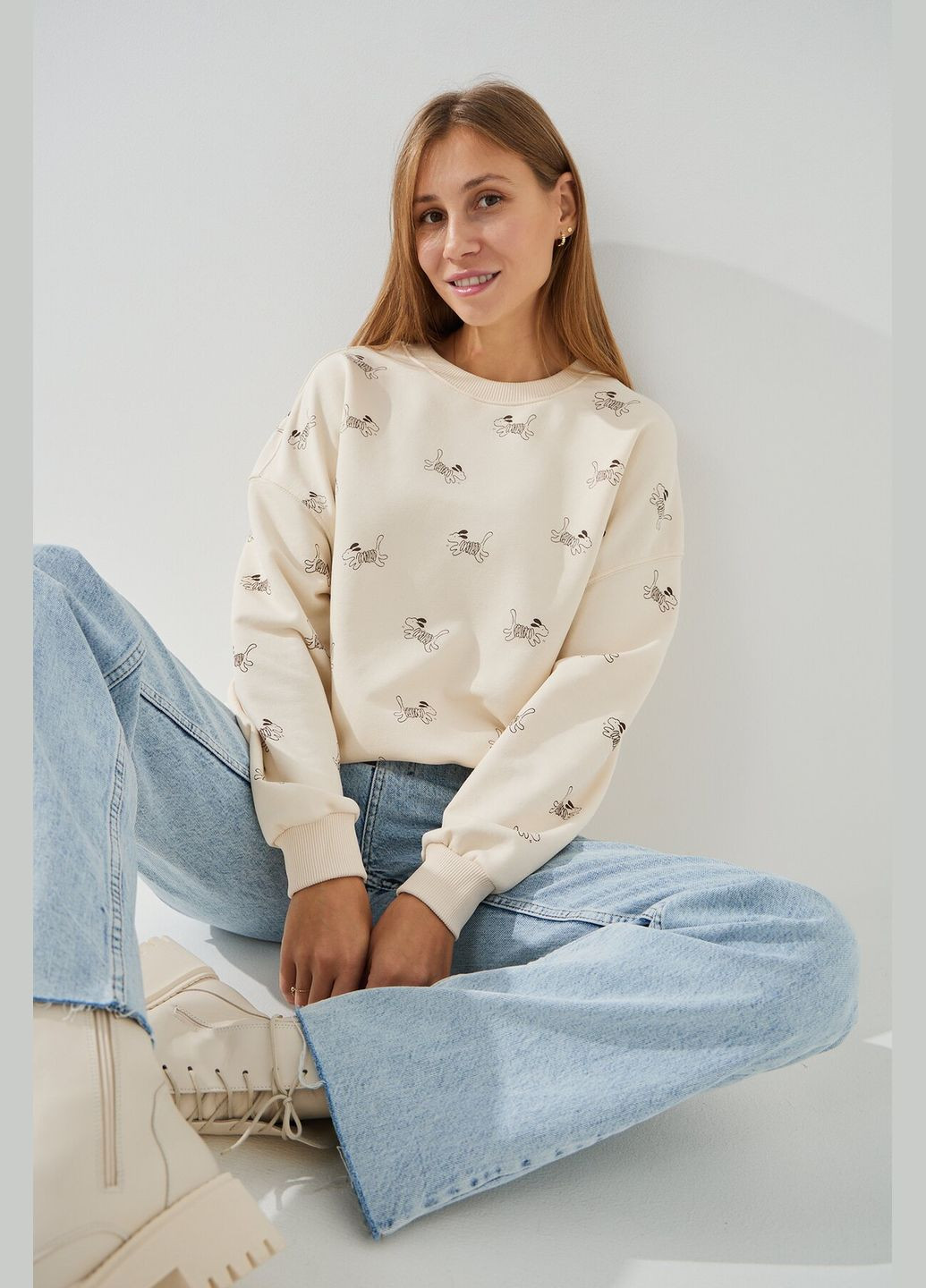 Бежевый свитшот с принтом женский onme-18 бежевый (2000990804327d) shop (2000990804327) On me (315978229)