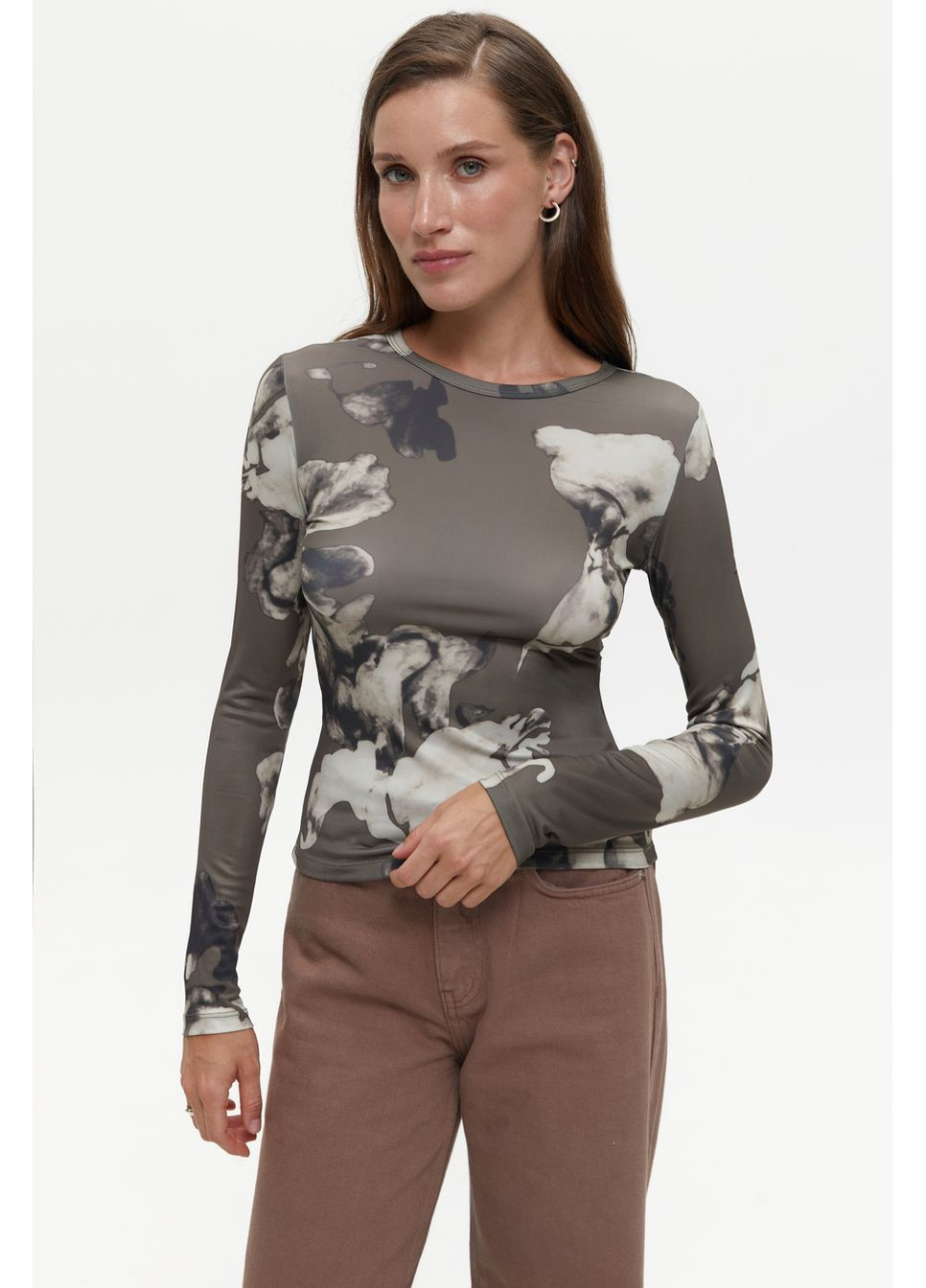 Лонгслів з флористичним арт-принтом, navy blue Solmar (366016617)