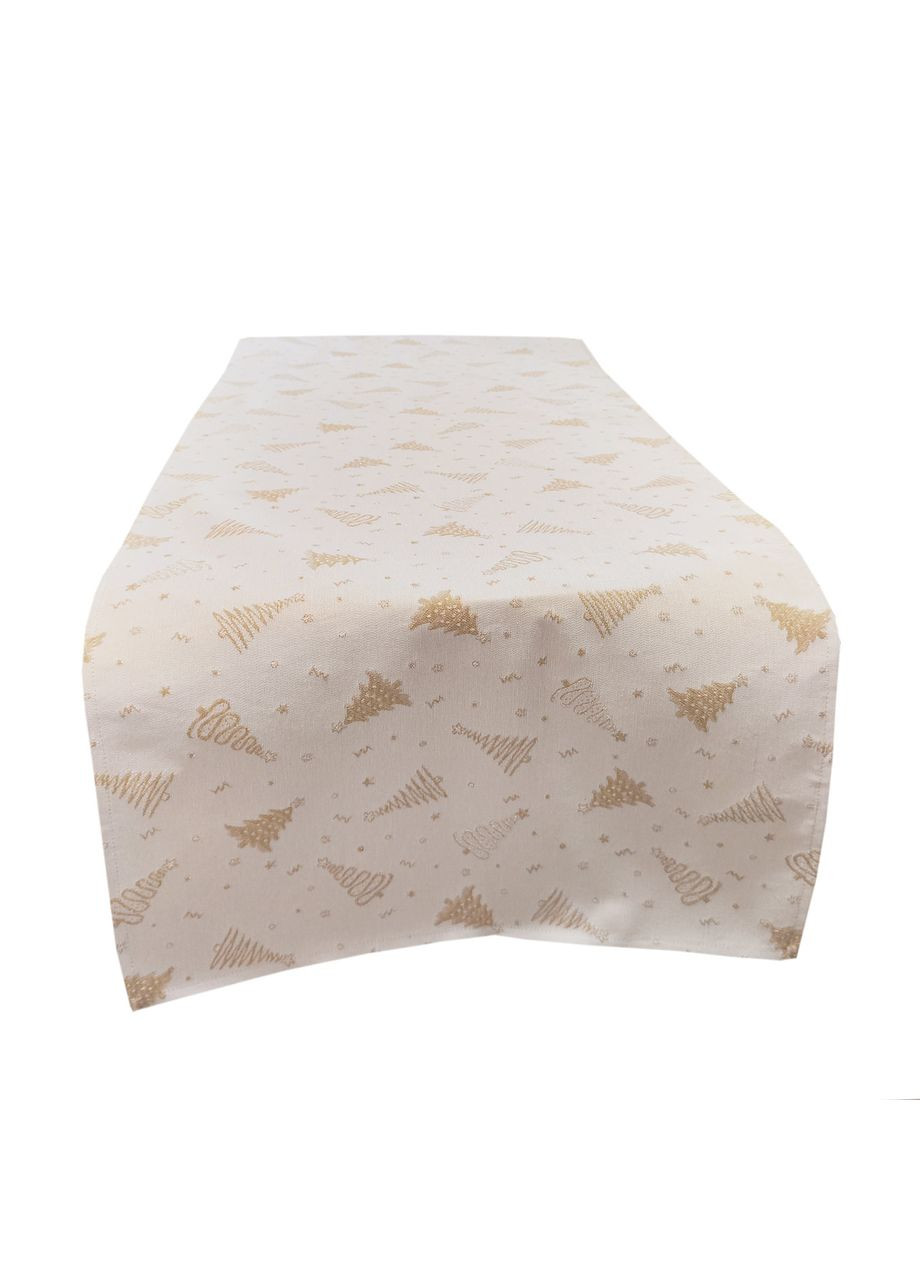 Новогодняя скатерть дорожка на стол бежевая с золотым люрексом, декоративная дорожка на новогодний стол 180, 45 Maystat (306812348)