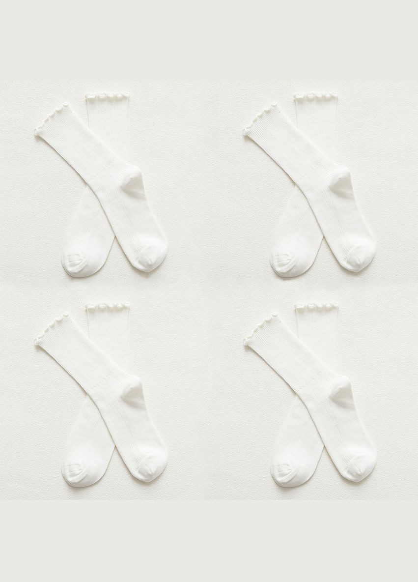 Молочні набір шкарпеток 4 пари жіночих високих в рубчик з рюшами молочні 35-41 (360920593)