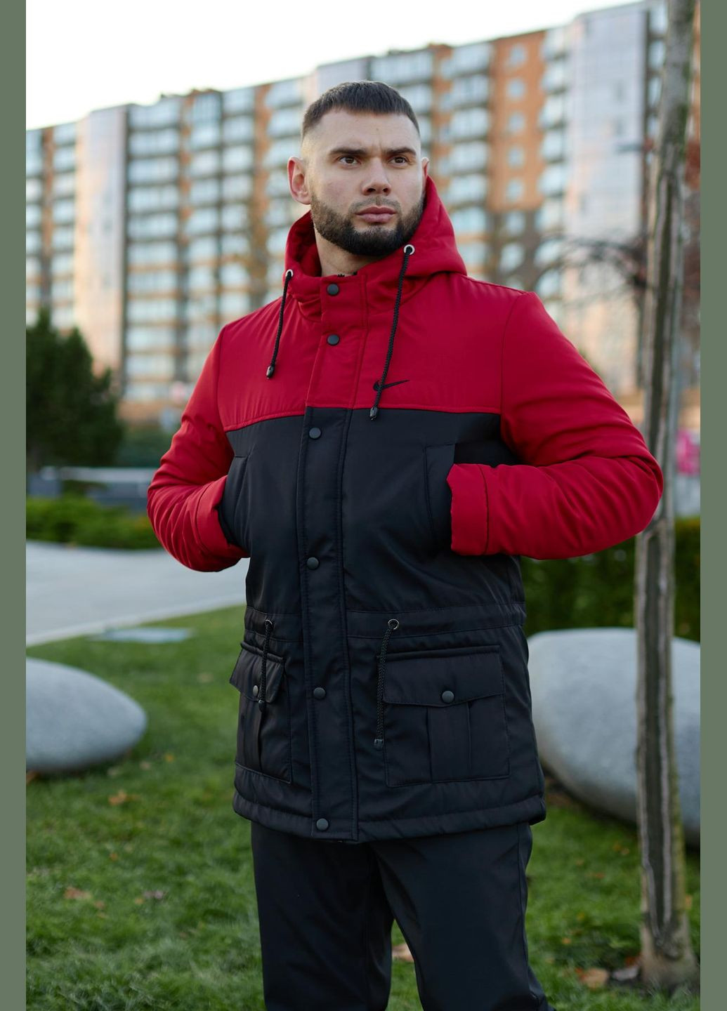Красная зимняя куртка парка зимняя +5...-30°c технология "двойного утеплителя" No Brand