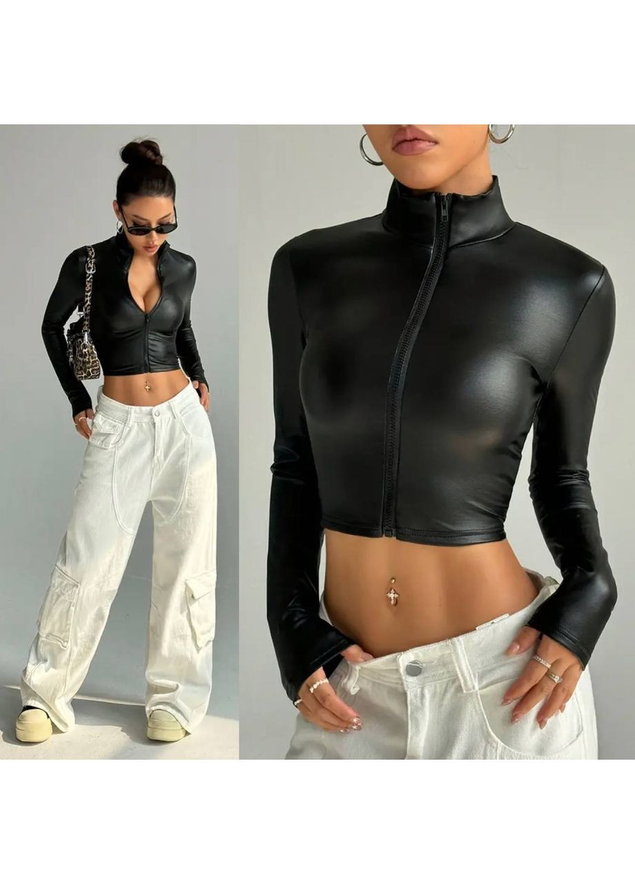 Стильний укорочений топ на блискавці з ефектною посадкою No Brand (370547487)