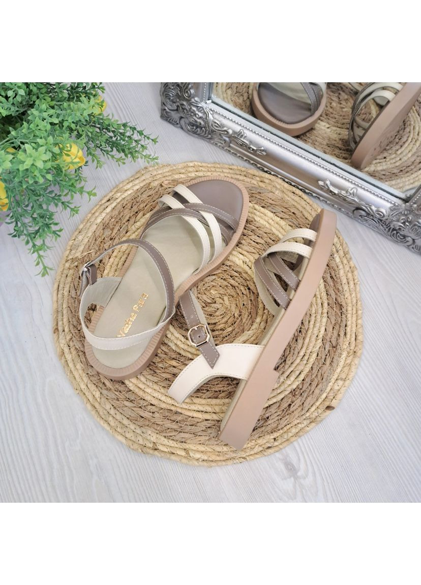 Босоніжки жіночі шкіряні на низькому ході. Колір візон, бежевий. 40 розмір Vasha para (353687132)