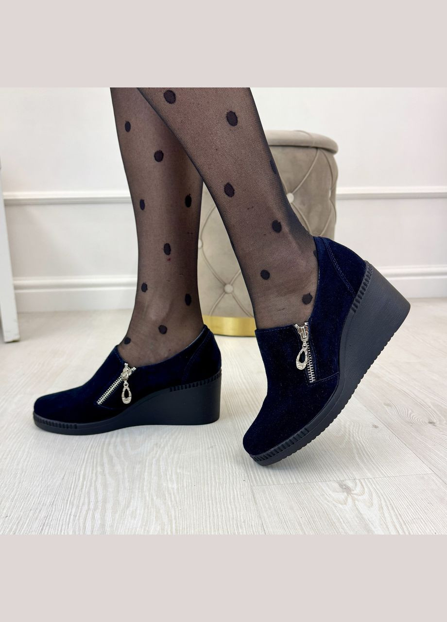 Vasha para Туфли женские замшевые на танкетке.. 38 размер синий з натуральная замша, украина — демисезон (331346209)