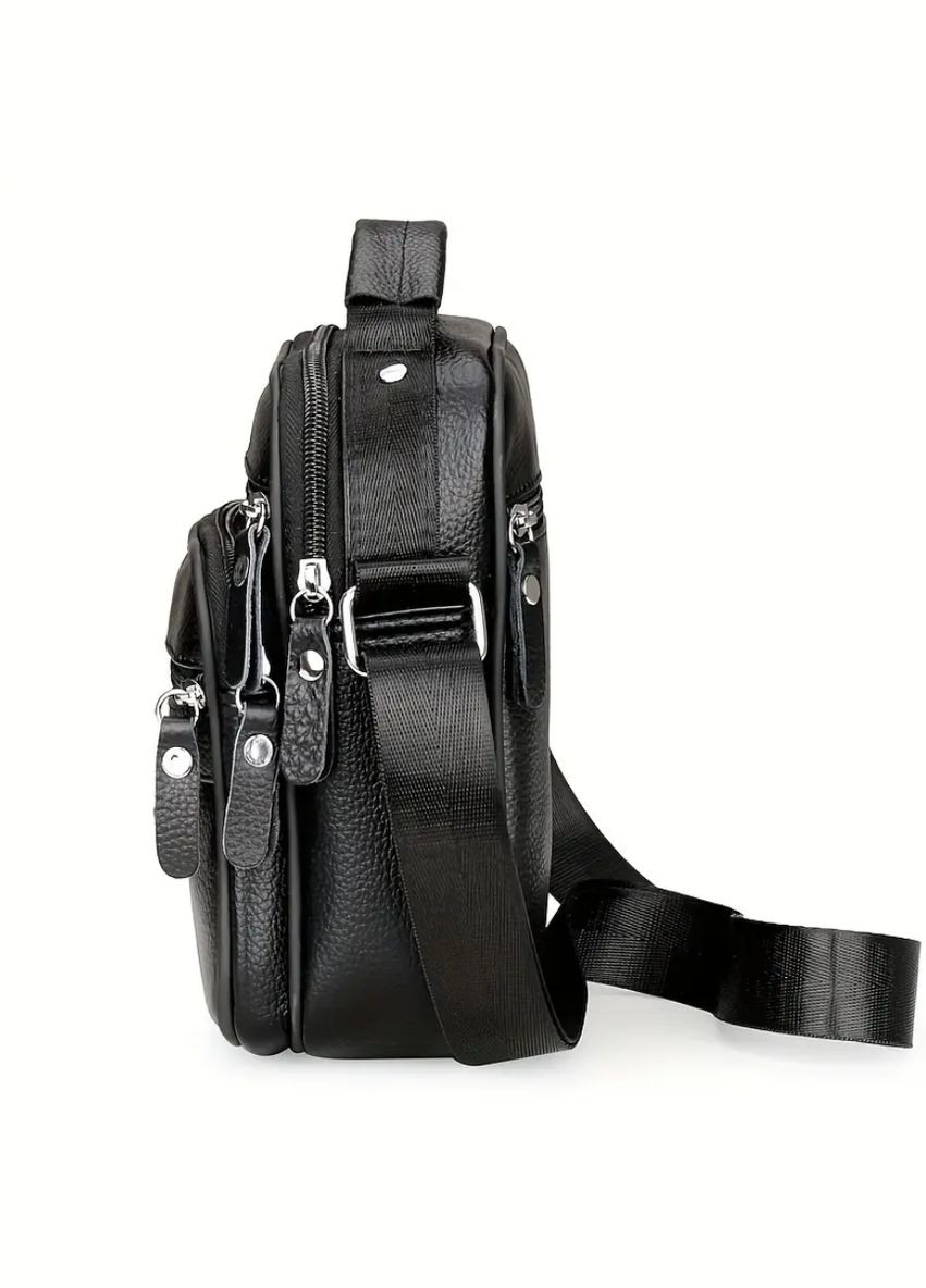 Сумка чоловіча шкіряна на плече компактна. Чорна No Brand (322859118)