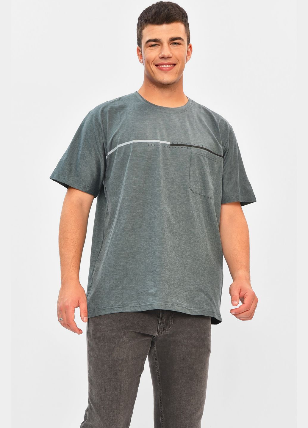 Зелена футболка чоловіча батальна зеленого кольору Let's Shop