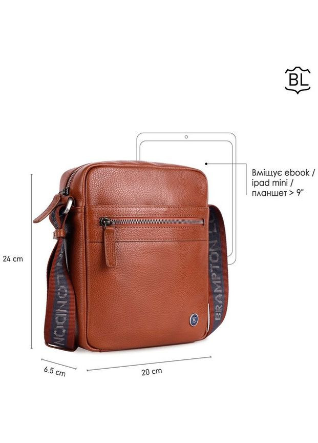 Сумка планшет через плечо мужская из натуральной кожи для телефона и для документов маленькая Рыжий 38112 Brampton London (361660313)