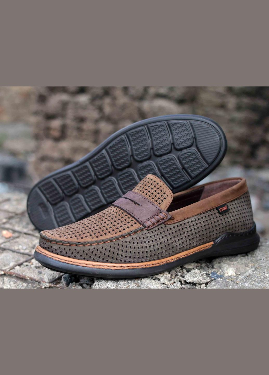 Оливковые мокасины 16323-1056-707 оливковый+рыжий+коричневый Etor