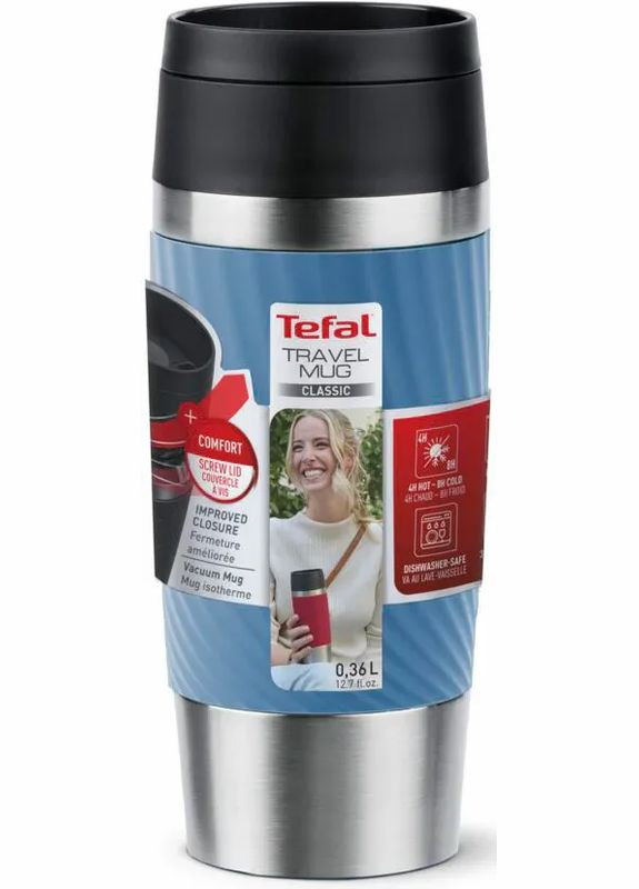 Термочашка Travel Mug Classic Twist, 360мл, нержавіюча сталь, блакитний Tefal (315142192)