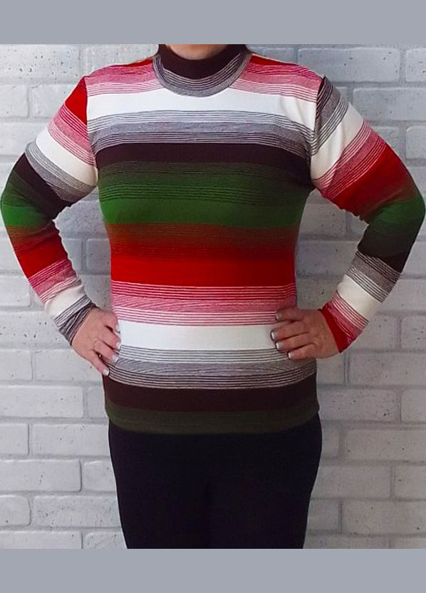 Яскрава в'язана жіноча водолазка в смужку горловина стійка (батал) No Brand (329880955)