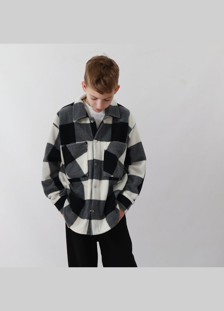 Черно-белая повседневный, кэжуал рубашка в клетку No Brand с длинным рукавом