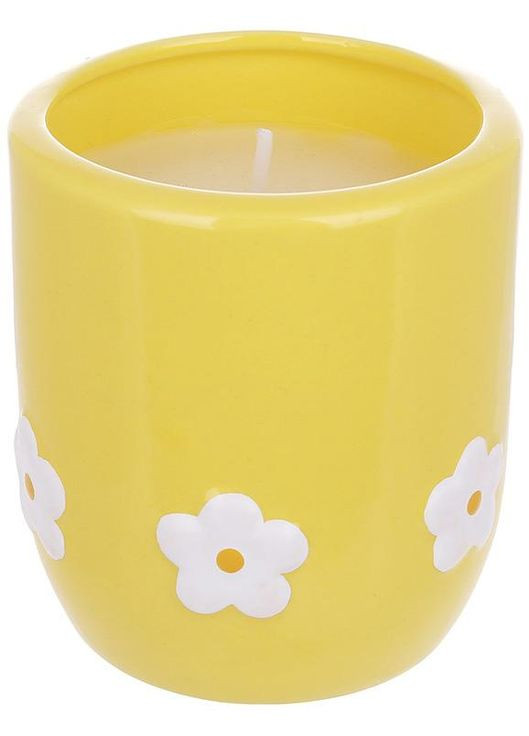 Подсвечник фарфоровый Ромашки желтый с восковой свечой для дома и интерьера светильник для уютной атмосферы Bona (368980755)
