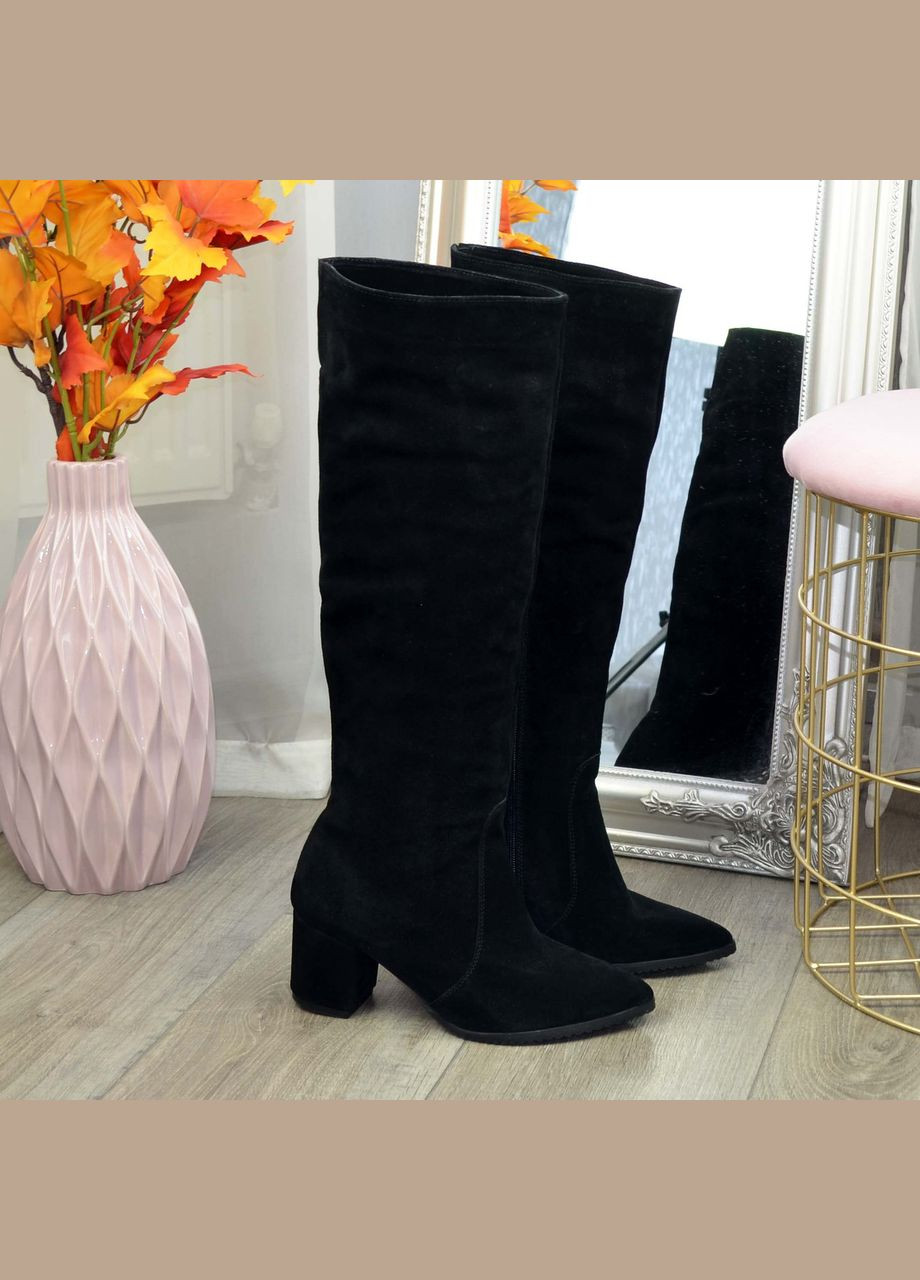 Чоботи жіночі чорні замшеві на підборах. 36 розмір No Brand (303931670)