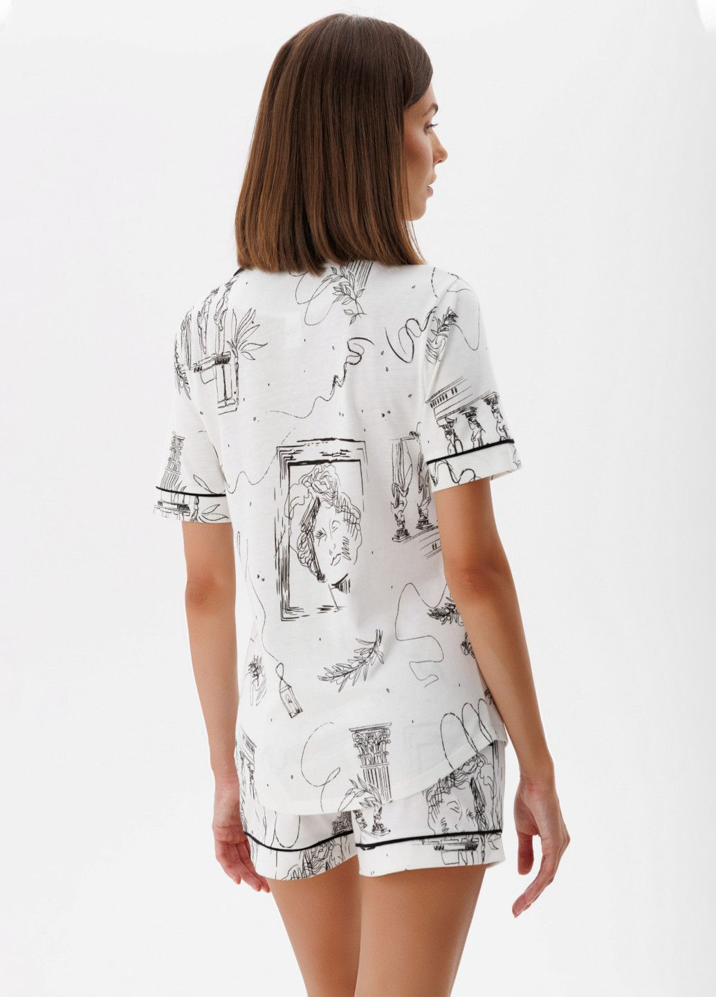 Чорно-біла всесезон піжама жіноча "lex oppia" (сорочка та шорти) сорочка + шорти Roksana