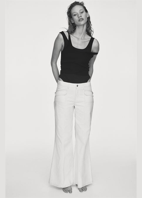 Джинсы женские широкие из саржи - 34 р H&M - (340245809)