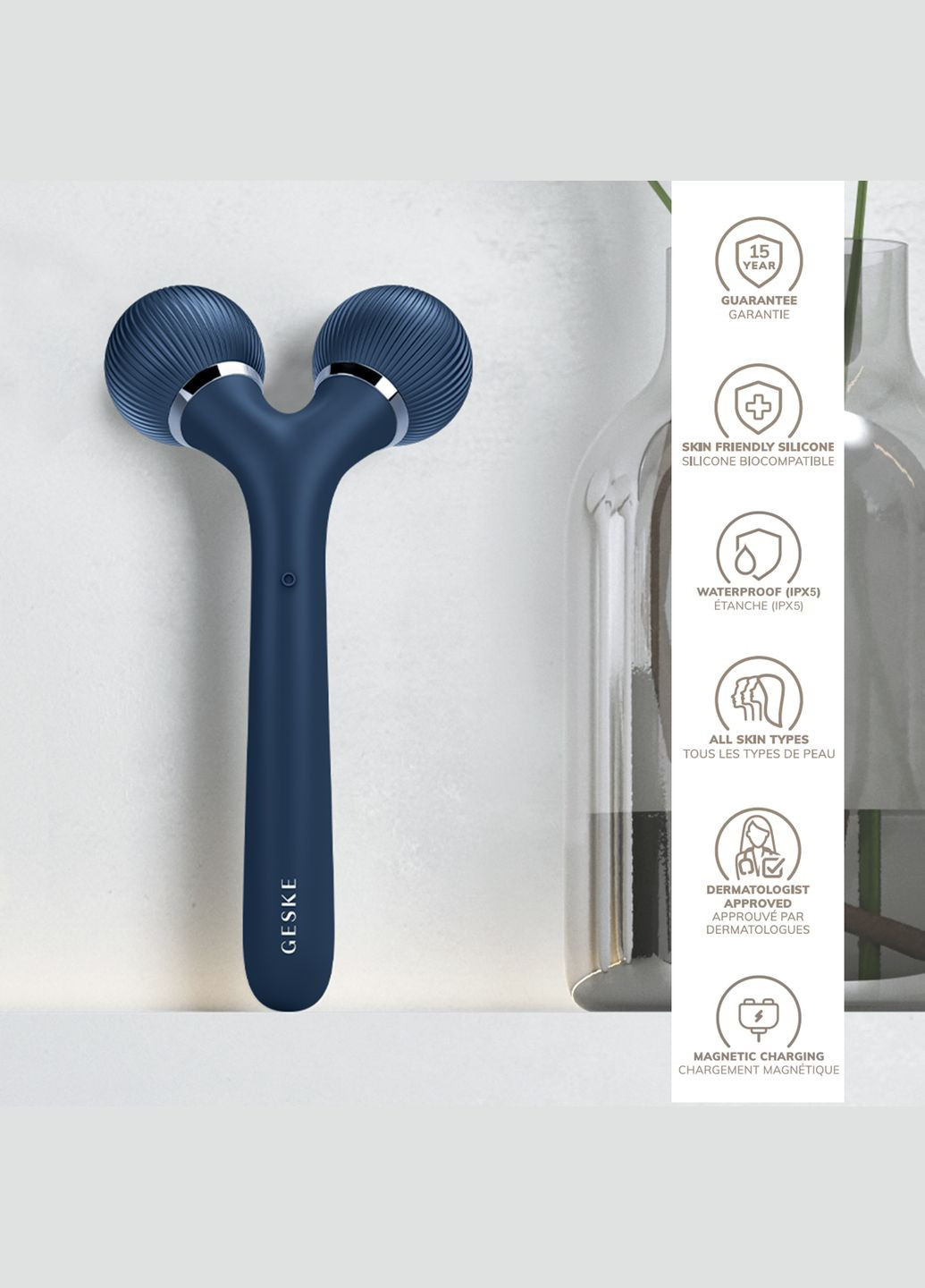 Електронний ультразвуковий ролик для обличчя та тіла Sonic Facial&Body Roller 4в1 midnight GESKE (341525933)