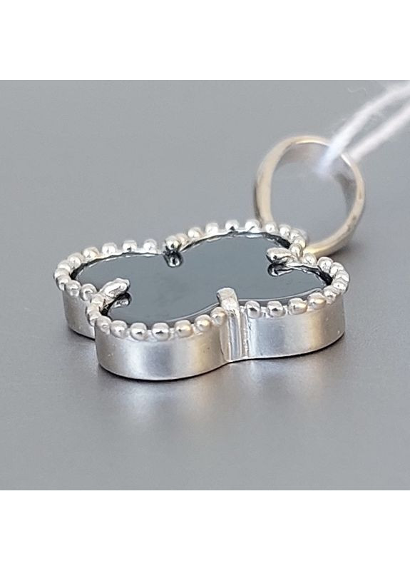 Кулон в виде клевера из серебра с ониксом No Brand (355921888)