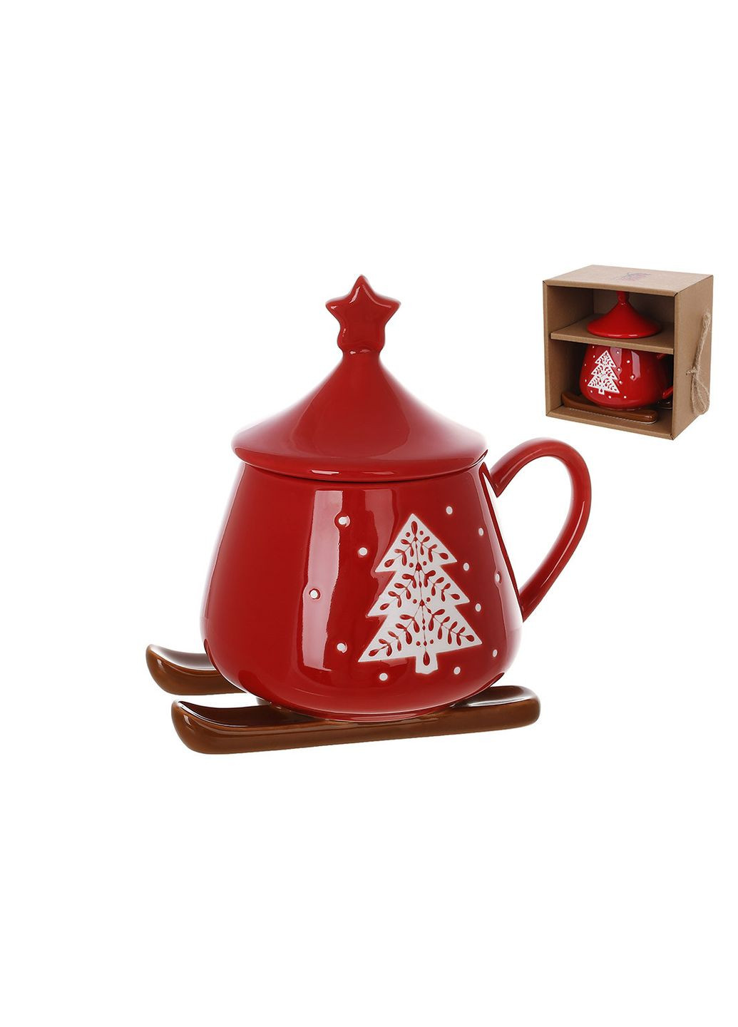 Кружка с крышкой керамическая Санки 300 мл 1311-131 No Brand (370368912)