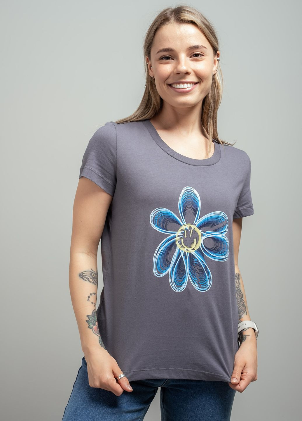 Сіра літня жіноча футболка з принтом 103276 Power