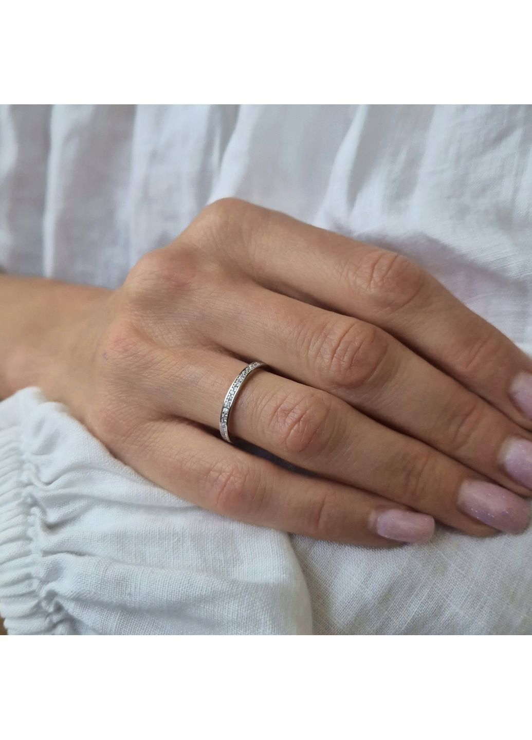 Срібна каблучка Доріжка з Білими каменями 16.5 розмір срібло 925 проби Родоване лк0019р 1.30г Nobrand (363969209)