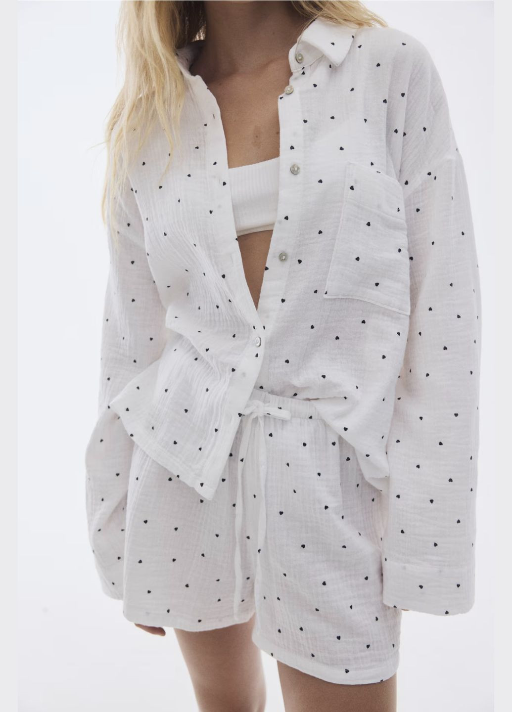 Біла всесезон мусліновий комплект H&M сорочка/шорти