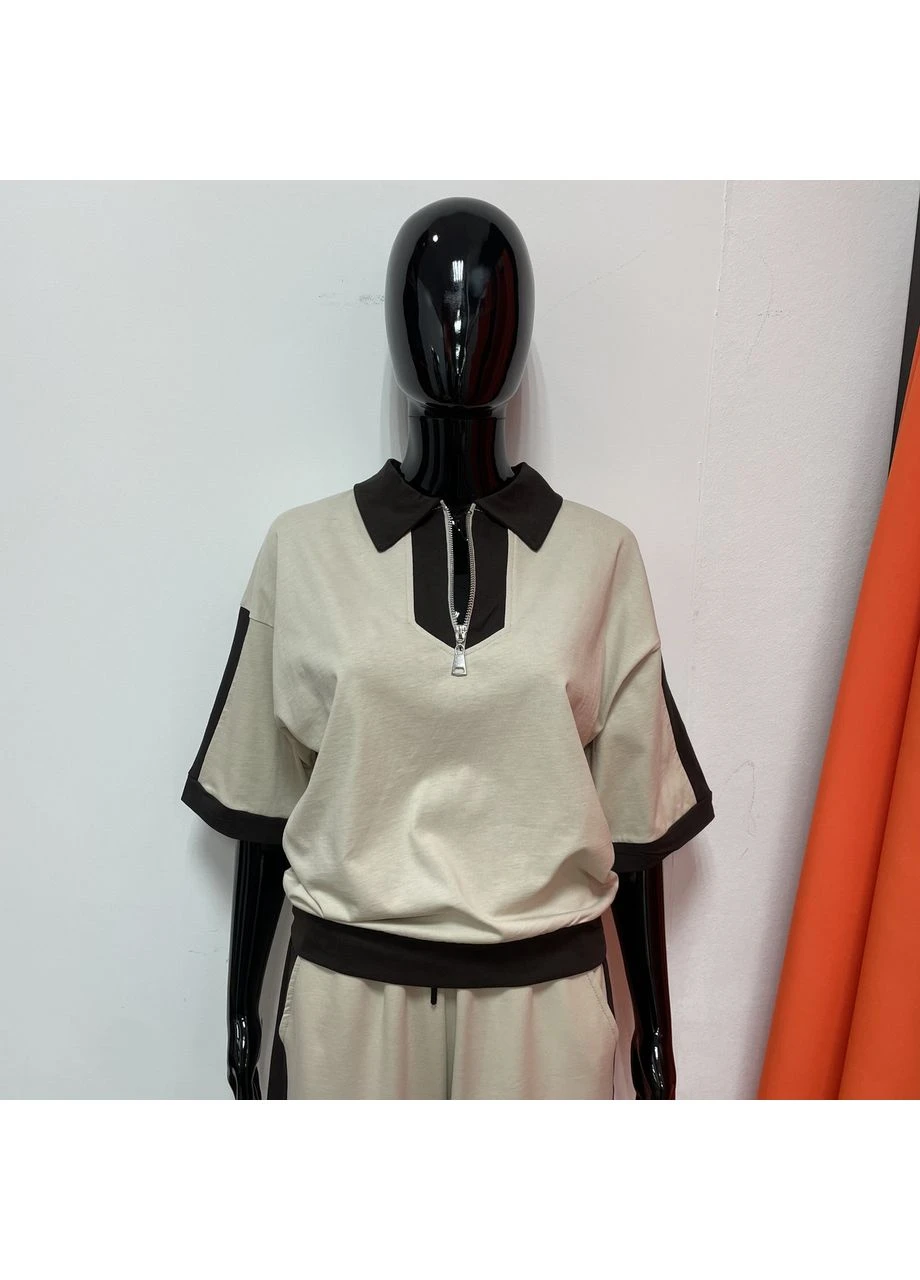 Костюм жіночий трикотажний футболка поло штани з лампасами No Brand (402473316)