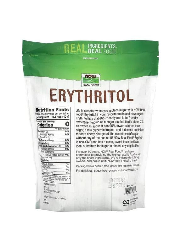 Еритритол цукрозамінник Erythritol, Real Food, 1134 г Now Foods (361119213)