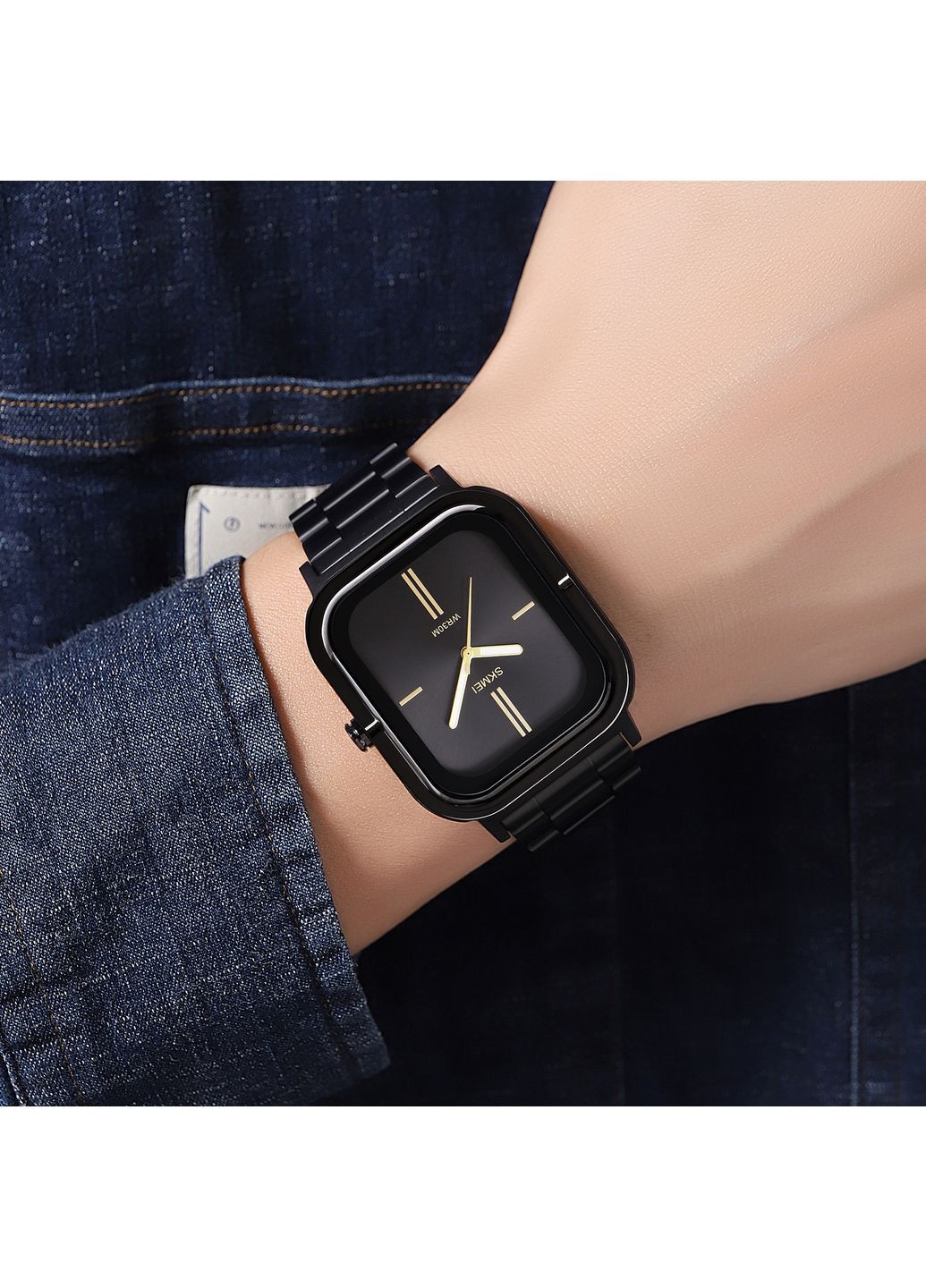 Часы квадратные черный золотой мужские с люминесцентной подсветкой для повседневного использования ProDobro (367266305)