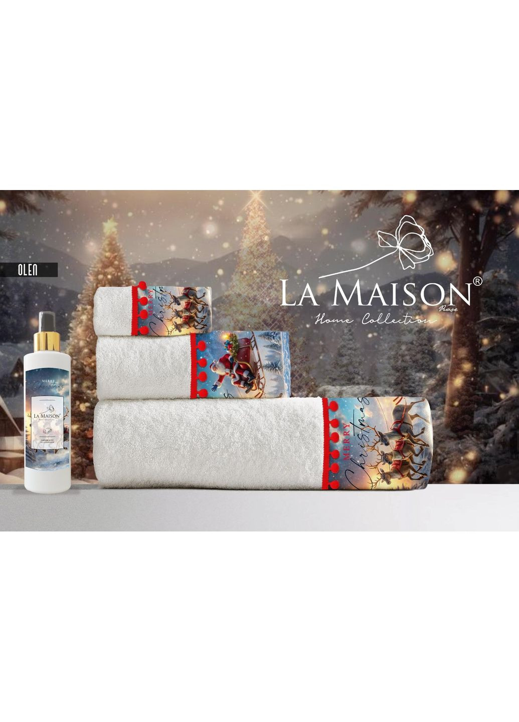 Подарочный набор полотенец La Maison, 3 шт. с ароматом Olen No Brand новогодний белый