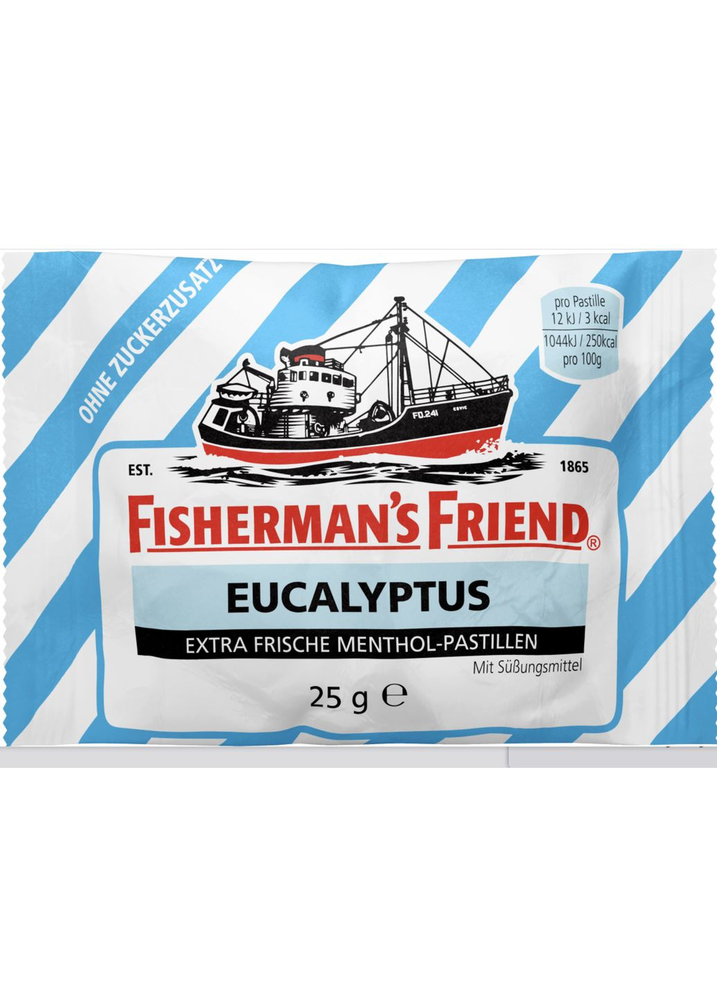 Льодяники без цукру зі смаком евкаліпту та ментолу Fisherman's Friend Pastillen, Eukalyptus, ohne Zuckerzusatz, 25 g No Brand (367610546)