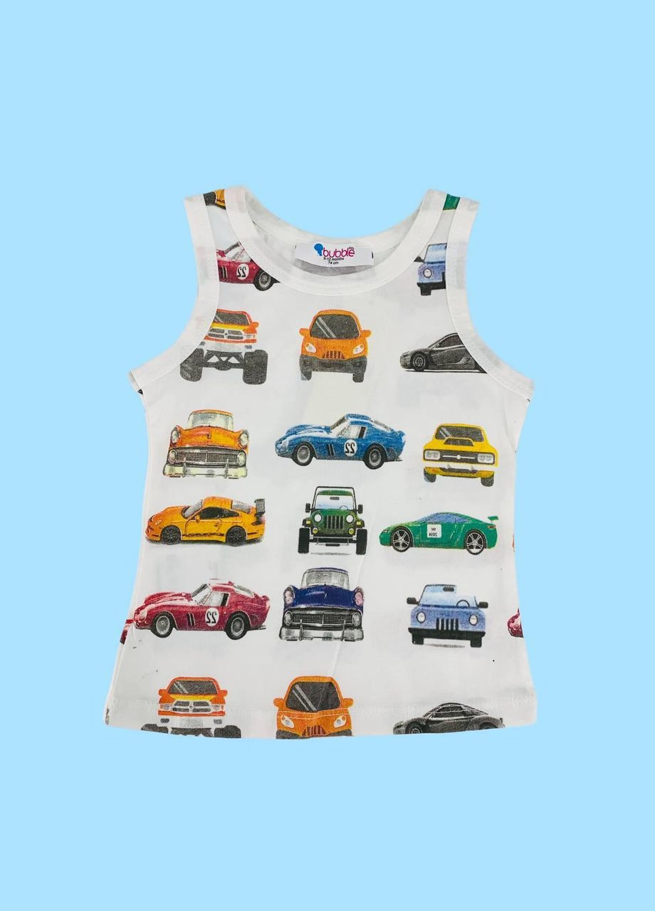 Белая демисезонная майка, арт.151-0061, белая/машина, 74 см, 6-9 мес. Bubble Kids