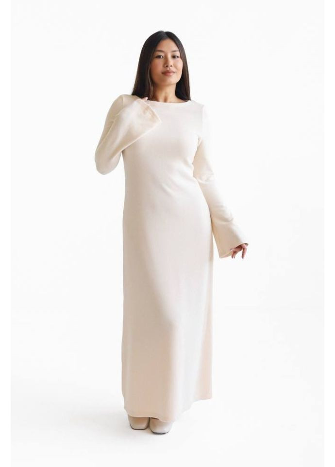 Бежевое праздничный, повседневный, кэжуал, коктейльное трикотажное медное платье а-силуэт Україна однотонное