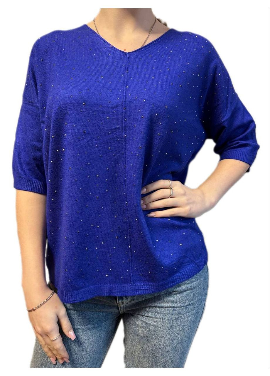 Синий демисезонный джемпер с камнями Glam Panic